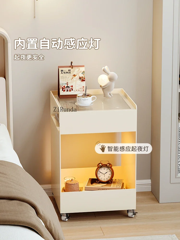 *Bedside Cabinet Small Simple Modern Mobile Creative Shelf Home Bedroom Children's Simple Wrought Iron Cream Wind