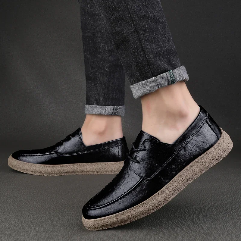 2023 New Lace Up Leather Shoes Men Loafers Soft Comfortable Mens Business Shoes Flat Casual Footwear Men Warm Brand Oxford Shoes 6