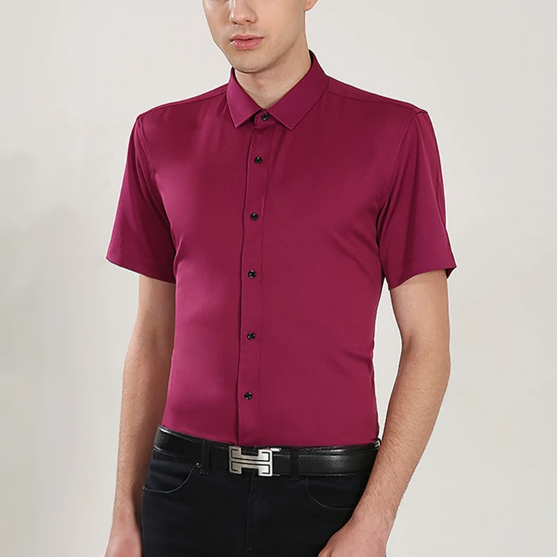 Short Sleeve Mens Satin Dress Shirt 