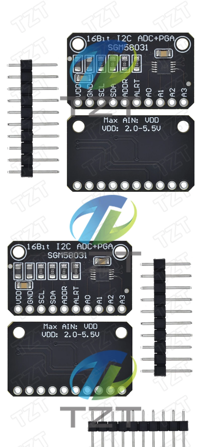 TZT 1/3PCS SGM58031 Entwicklungsboard 16-Bit Hochpräzises I2C-Modul 4-Kanal-ADC-Datenerfassungskonverter für Arduino – Detail 3
