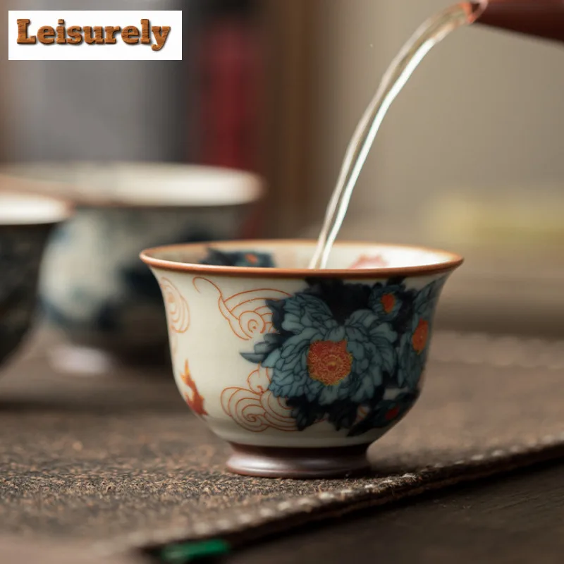 2pc/lot Ru Kiln Teacup Antique Tea Bowl Jug Tea-tasting Fragrance Cup Jianzhan Master Cups Chinese Tea Household Cafes Gift 65ml