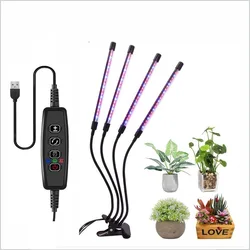 Multi-Head Full Spectrum LED Grow Light with Timer and Dimmable Settings (4 Head USB)