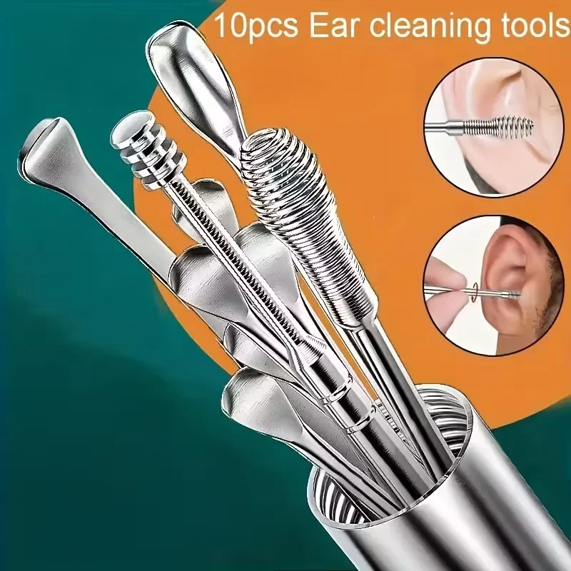 Professionelles Ohrenschmalz-Entfernungsset – 10 Stück Edelstahlspirale und Hakenwerkzeuge für Zuhause/Klinik – Detail 9