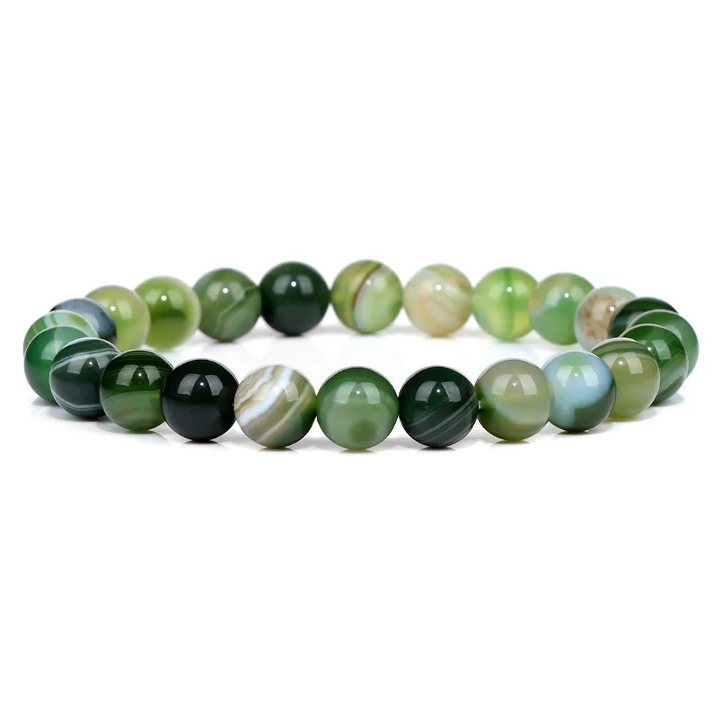 Green Beaded Natural Stone Stretch Bracelet - Healing Jewelry Gift