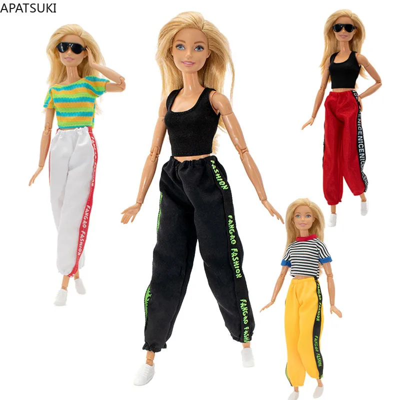 Moda colorida boneca roupas conjunto para roupas barbie esportes wear 1/6  bonecas acessórios camiseta colete calças crianças brinquedos - AliExpress