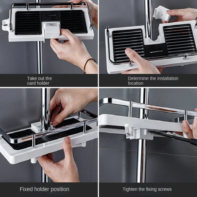 Shower Storage Holder shower storage holder Bathroom Shelf Pole Shelves Shampoo Tray Stand No Drilling Lifting Rod Shower Head Holder Rack Organizer