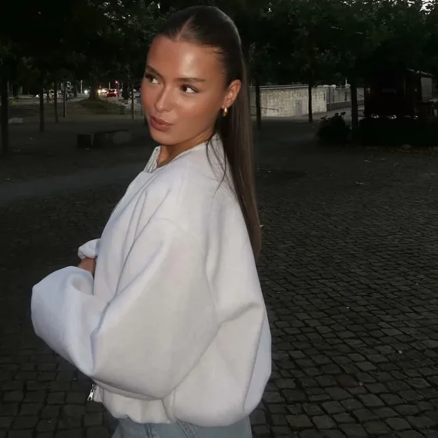 HXAO Outerwears Cropped Bomber Jacket Women Autumn Long Sleeve Faux Wool Coats For Woman Winter Zip Up Gray Beige Short Coats 5