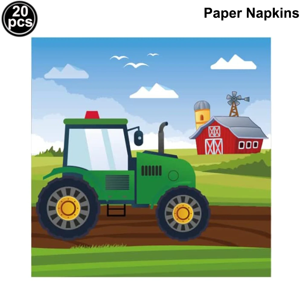 Farm Tractor Birthday Party Supplies Set: Green Tractor Plates, Cups & Napkins
