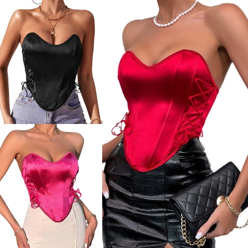 

Summer Sexy Satins Tube Tops Bustier Womens Strapless Backless Corset Tops Vest Dropship
