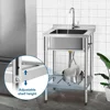 Stainless Steel Utility Sink, Free Standing Single Bowl Kitchen Sink with Cold and Hot Water Pipe for 3