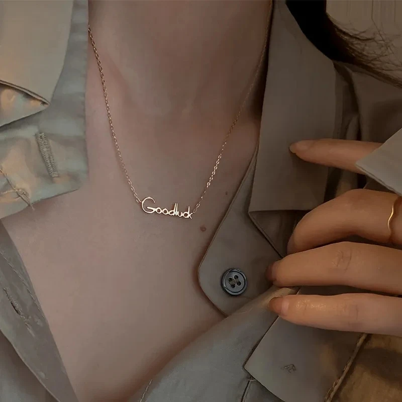 925 Sterling Silver Goodluck Lucky Letter Pendant Necklace for Women Clavicle Chain Party Cute Jewelry Accessories Gifts