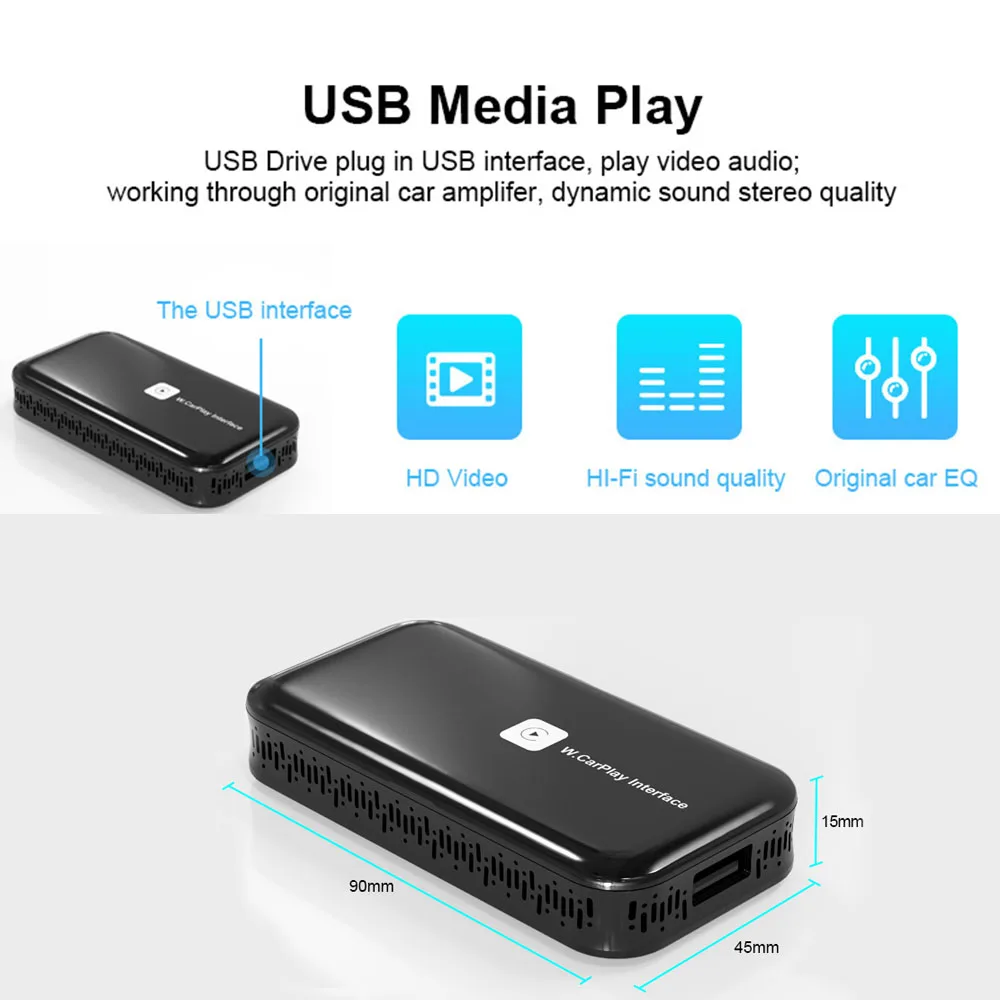 Wireless carplay interface support 2.4G 5G WiFi Phone Cast USB Drive wireless ODM/OEM |