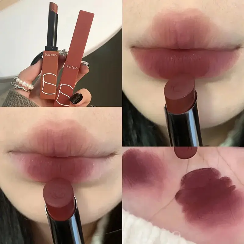 Matte Lipstick TX010 Thin Tube Waterproof Sweatproof Does Not Fade Can Be Used on Lips and Cheeks