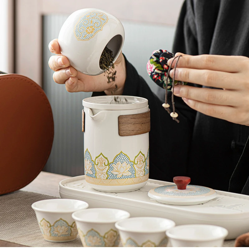 Portable Travel Kung Fu Tea Set,Creative Ceramic Quick Tea Set Chinese Office Teapot and Cup Set Light Luxury Friend Gifts