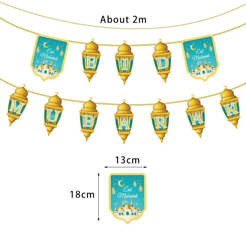 Party Decorations EID MUBARAK Banner Glitter EID Star Moon Letter Paper Bunting Garland Islamic Muslim Mubarak Ramadan Decoration Party Supplies