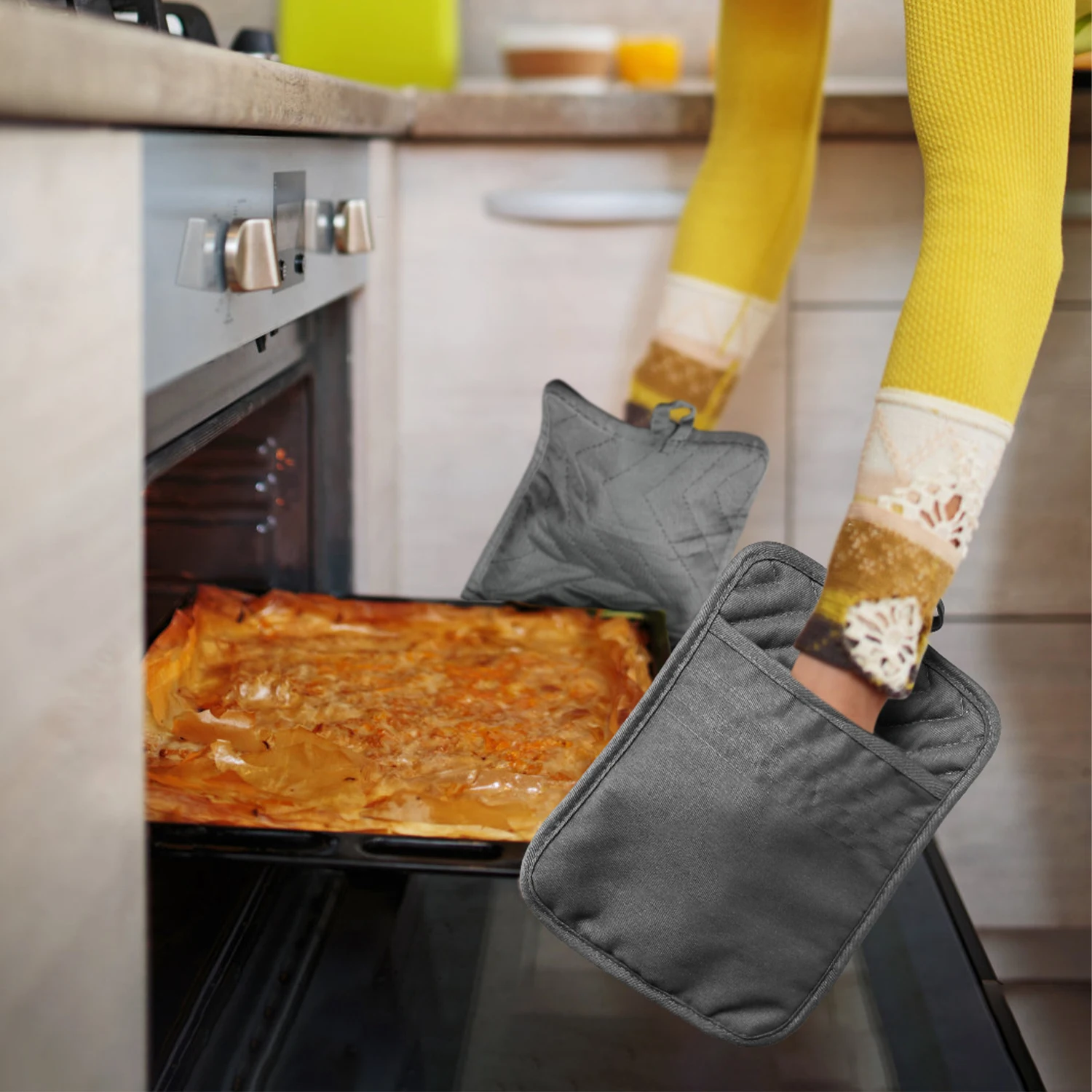 5Pcs Cotton Pot Holders with Pocket Heat Resistant Washable Oven Multipurpose Hot Pad for Kitchen Baking Cooking