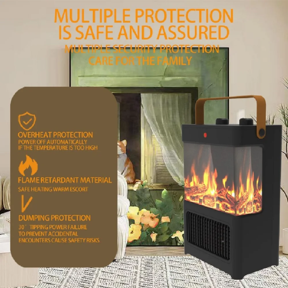 Electric Fireplace Heater for Indoor Use, 1500W Space Heater Fireplace with 3D LED Flame, Double Safety Protection, Portable 6