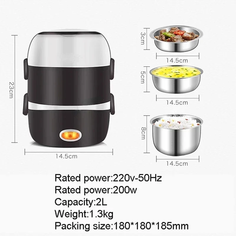 For  Rice Cooker Stainless Steel 2/3 Layers Steamer Portable Meal Thermal Heating Lunch Box Food Container Warmer 5