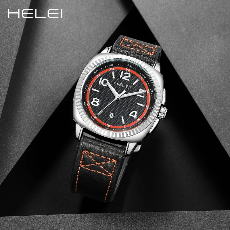 HELEI hot sale new leather men's watches men's luxury watches quartz watches waterproof men's watches gift for men
