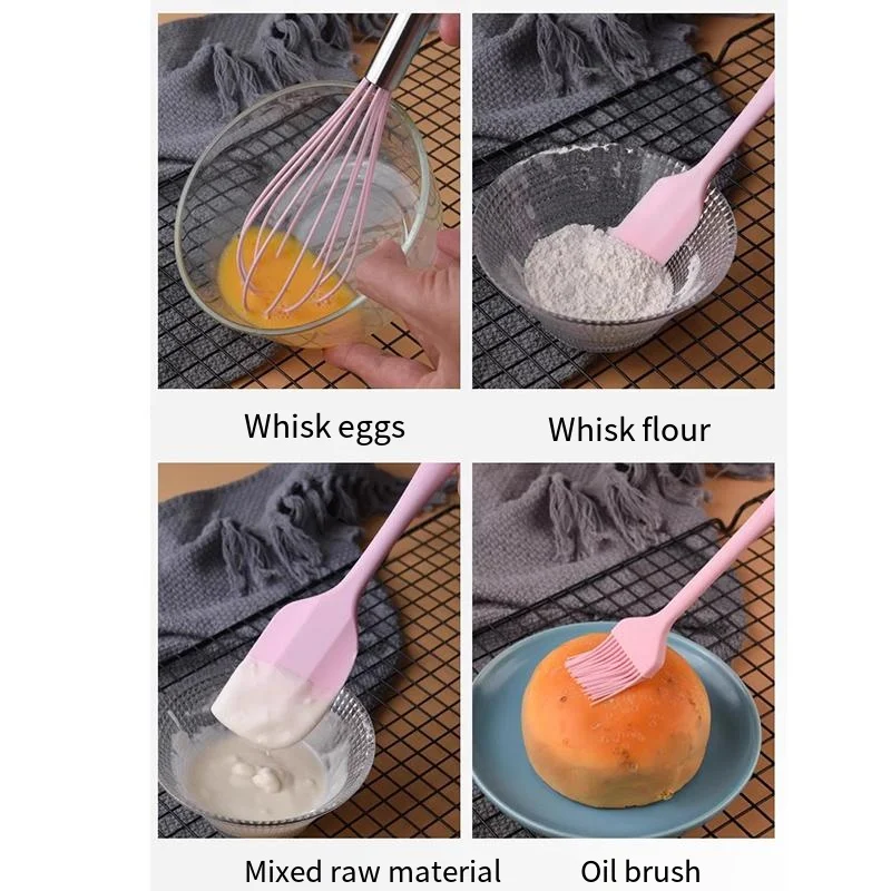 Silicone Cooking Utensils Set Non-Stick Silicone Cake Spatula Cooking Shovel Whisk Oil Brush Flexible Kitchen Utensils Sets 5Pcs