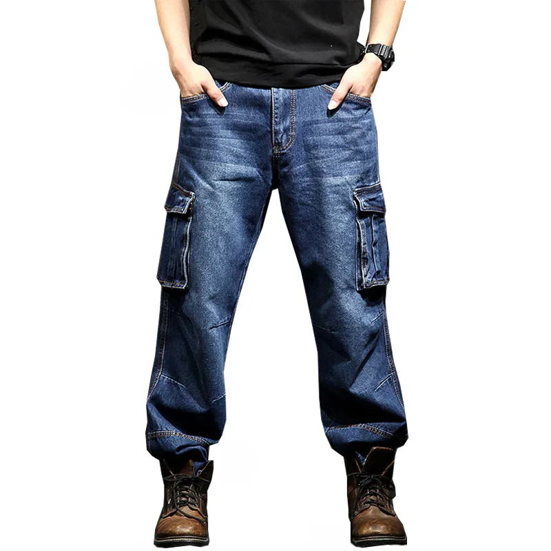 

Jeans For Men Men's Fall/Winter Multi-Pocket Overalls Jeans Men's Loose Straight Leg Plus Size Pants