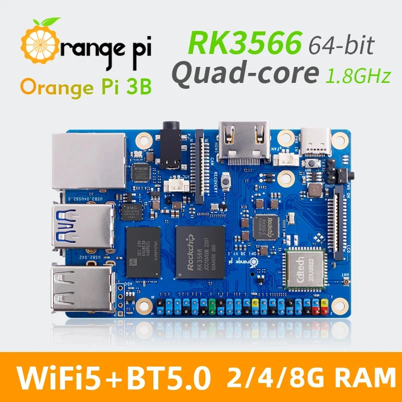 Orange Pi 3B 2/4/8GB RAM Rockchip RK3566 Mini PC WiFi5+BT 5.0 Gigabit LAN Port Single Board Run Android Linux OpenHarmony OS