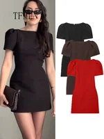 TFMLN  Elegant Women Short Sleeve Mini Dress Slim Fit High Waist Short Sleeve Solid Dresses Simple Bodycon Commuter Dress
