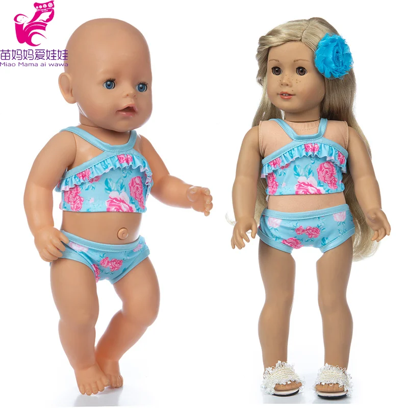 

40cm 43cm New Born Baby Doll Flower Swim Clothes Set 18 Inch American Og Girl Doll Bikini Swimming Wears