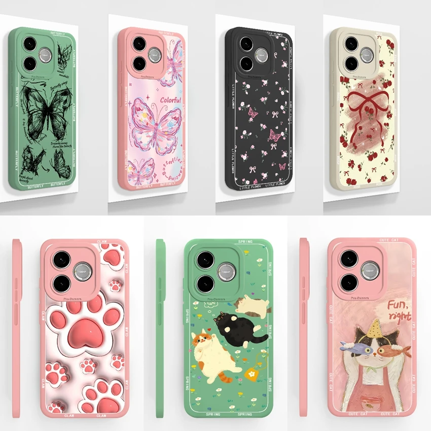 Cute Cat Claw Cartoon Print Phone Case with Camera Protection - Soft Liquid Silicone Housing
