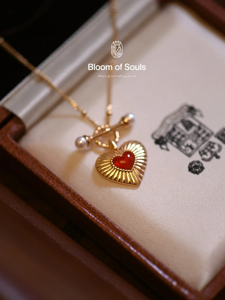 

N "Flamingo" Original Design S925 Sterling Silver Freshwater Pearl Agate Love Necklace Retro Sweater Chain