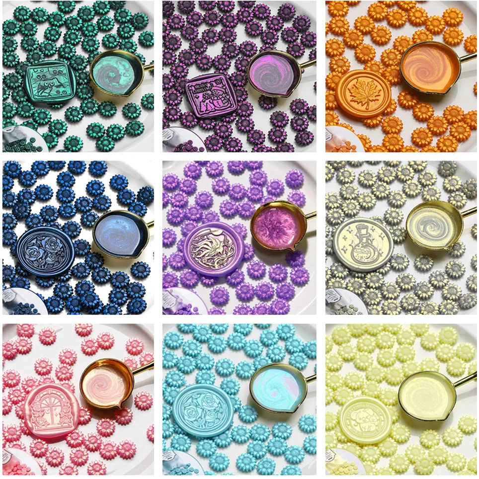 Sunflower Sealing Wax 100pcs Aurora Color Wax Beads DIY Envelope Letter Wedding Invitation Scrapbooking Flashing Sealing Stamp