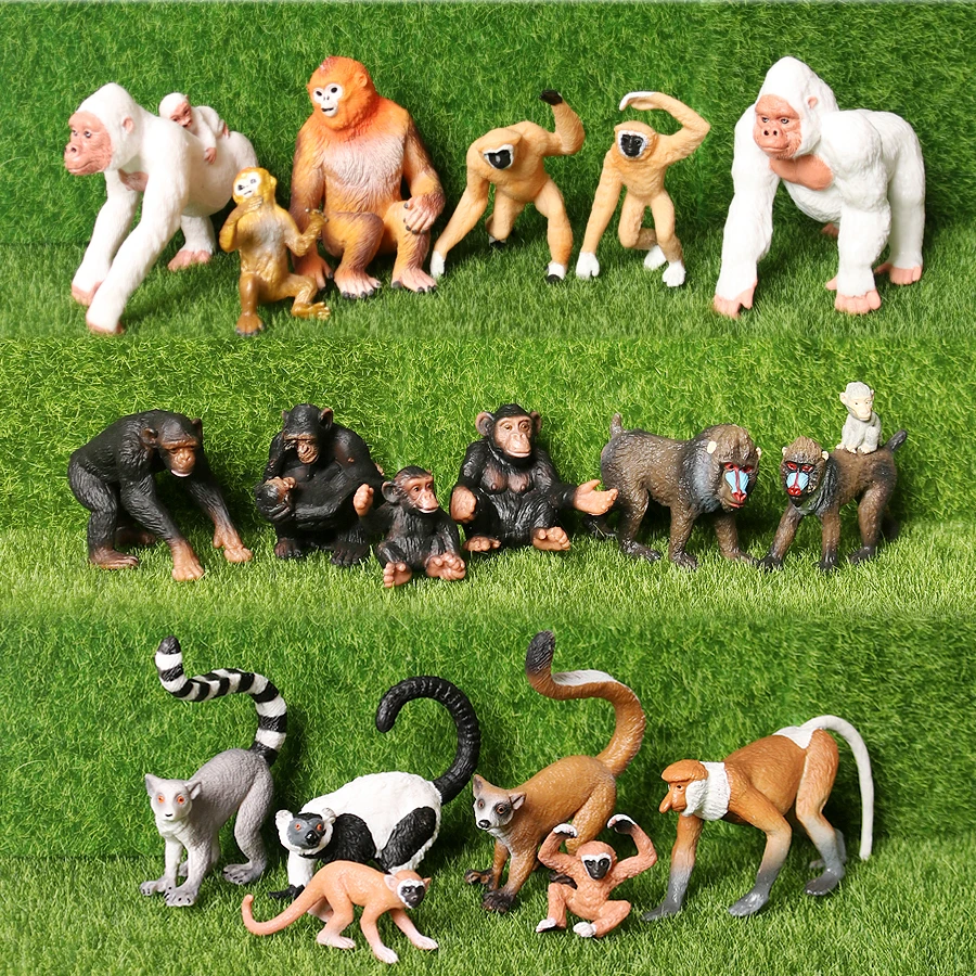 

Simulation Wild Animals Model mandrill Chimpanzee Gorilla Gibbon Monkey Action Figures Educational Collection Toys Figurine