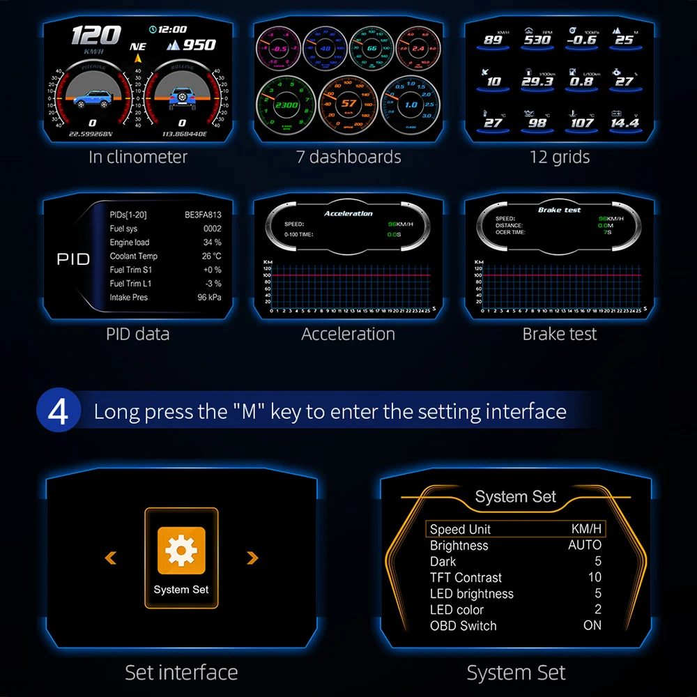LEEPEE P1  HUD ÷, ڵ  ӵ,  ,  ÷, OBD2 GPS  ý,  