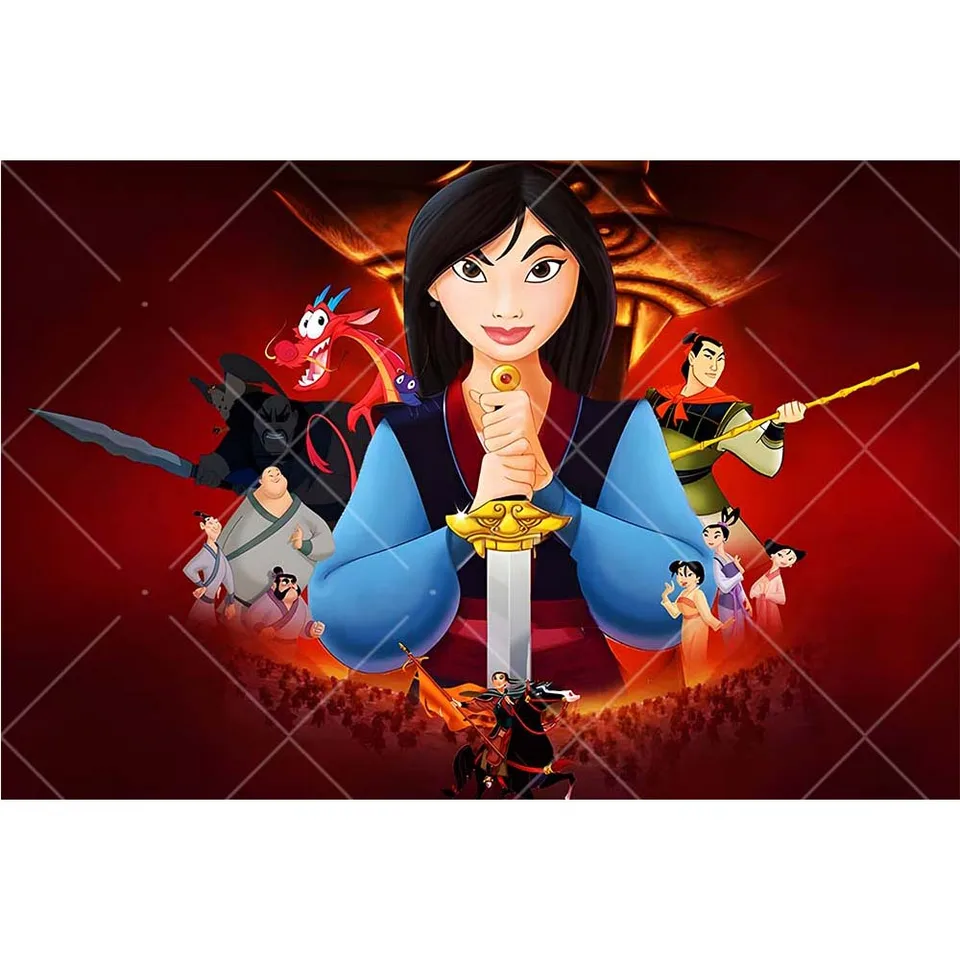 Fondo con tema de película Brave Mulan de dibujos animados de Disney,  dibujos animados personalizados para niños, princesas, niñas, fiesta de  cumpleaños, Baby Shower, suministros de decoración, ..., image size:960x960