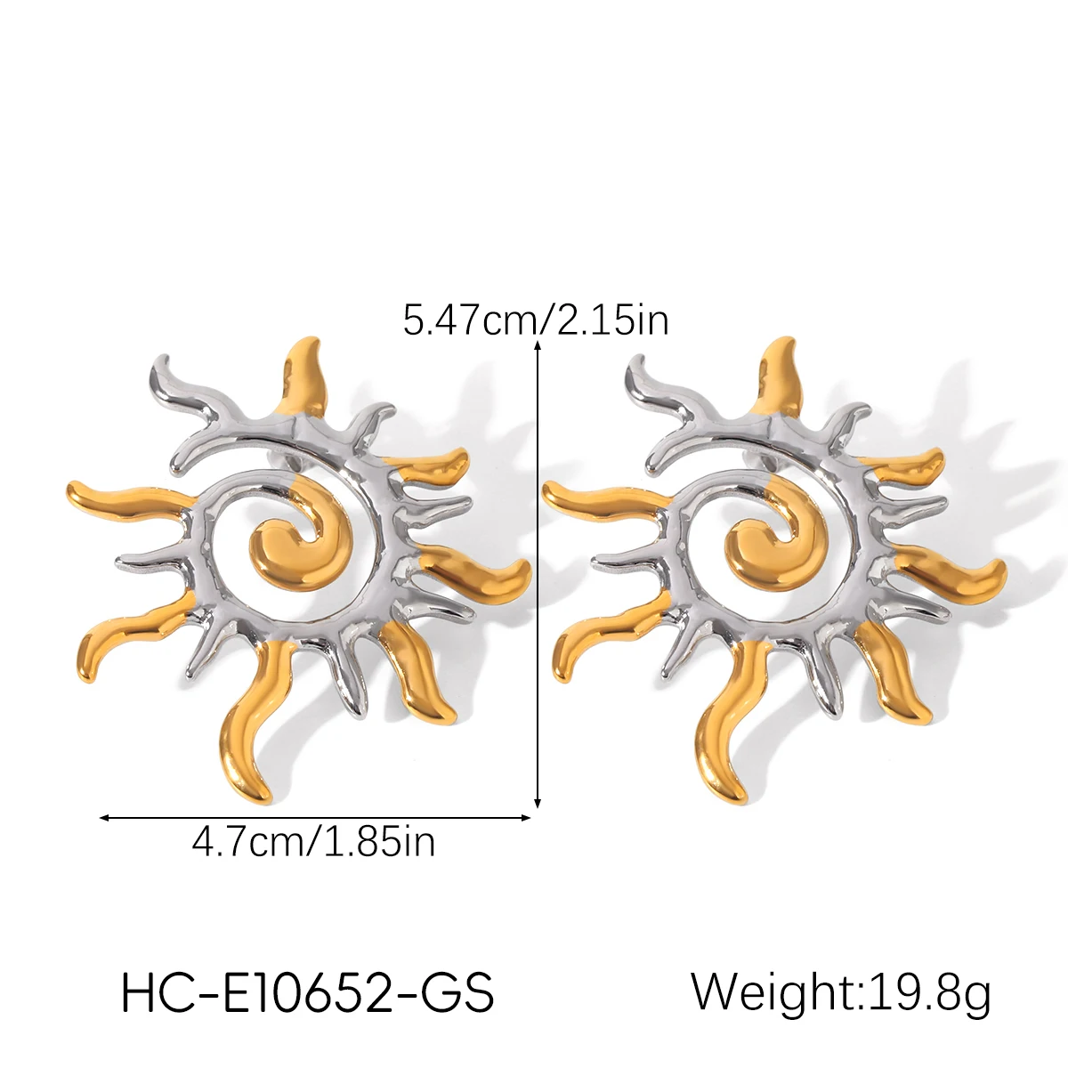 18K vergoldetes Edelstahl-Sonnenspiral-Schmuckset für Damen, zweifarbig, Boho, mystisch, anlaufgeschützt, für Urlaub, Alltag, Geschenke – Detail 8