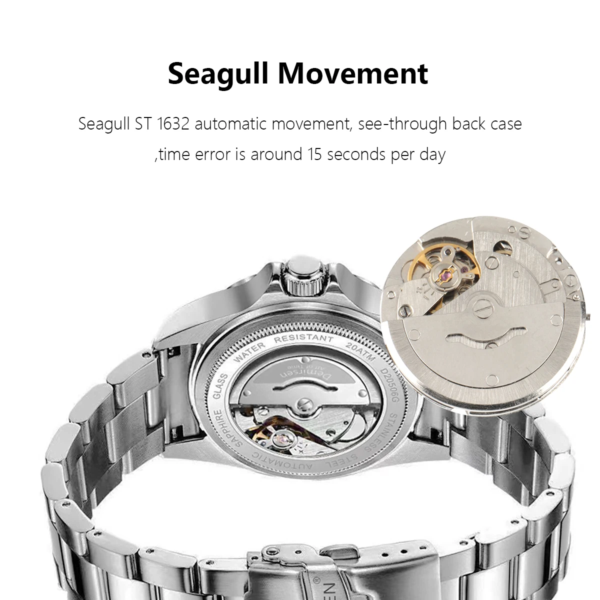 Sapphire Aço Inoxidável Luminoso Impermeável 200m diver