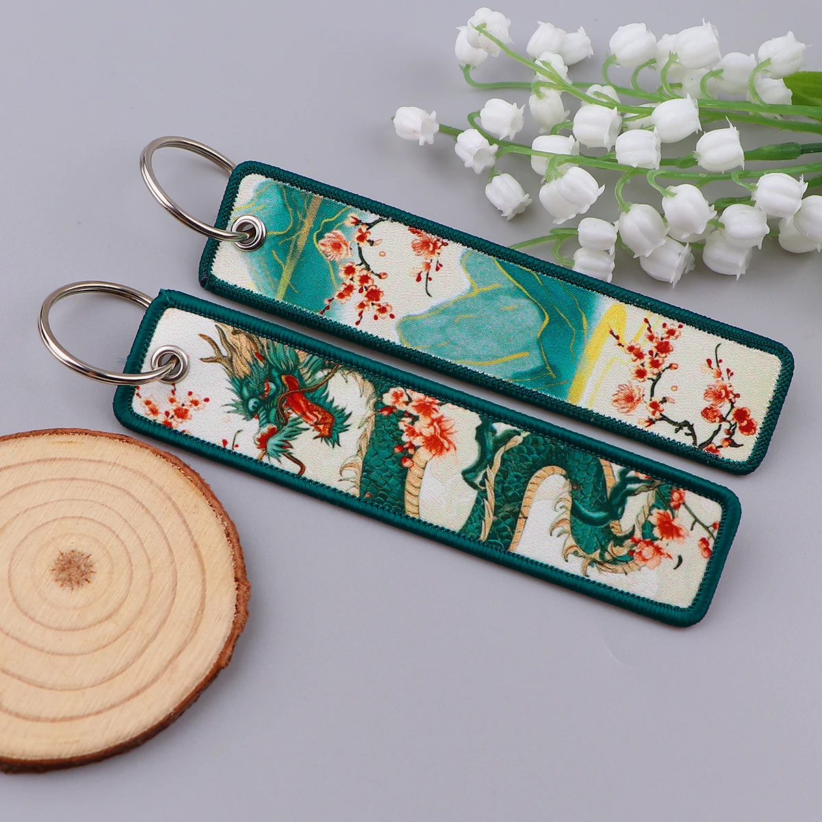 Van Gogh Embroidery Key Fobs Japanese Waves Key Tags Keychain For Motorcycles Cars Ring Accessories Jewelry Chaveiro Gifts