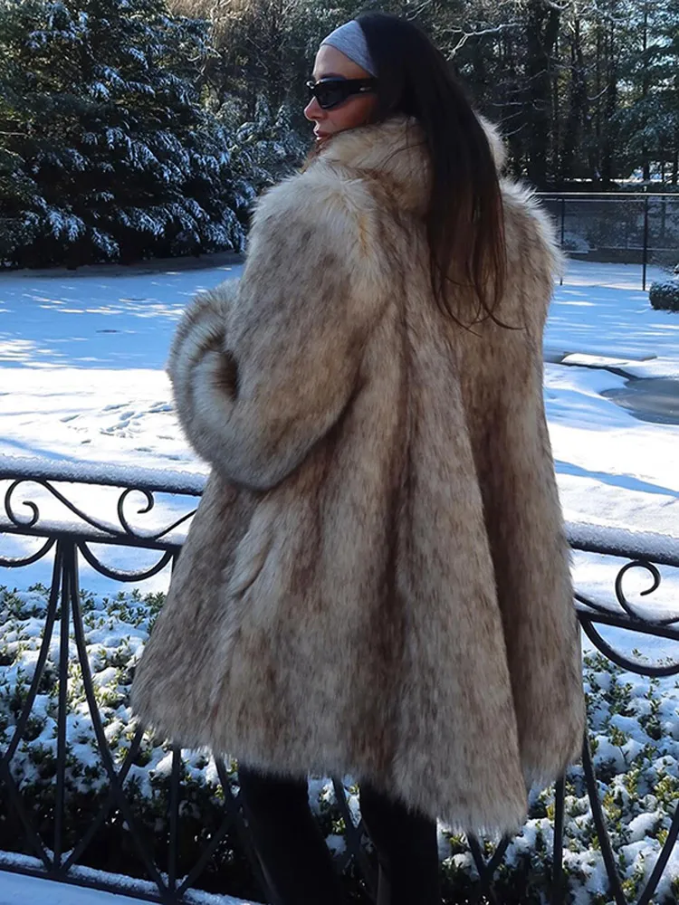 Luxury Fluffy Women Faux Fur Overcoat Fashion Lapel Long Sleeve Pockets Cardigan Jacket Winter Female Chic Thick Streetwear 2024 5