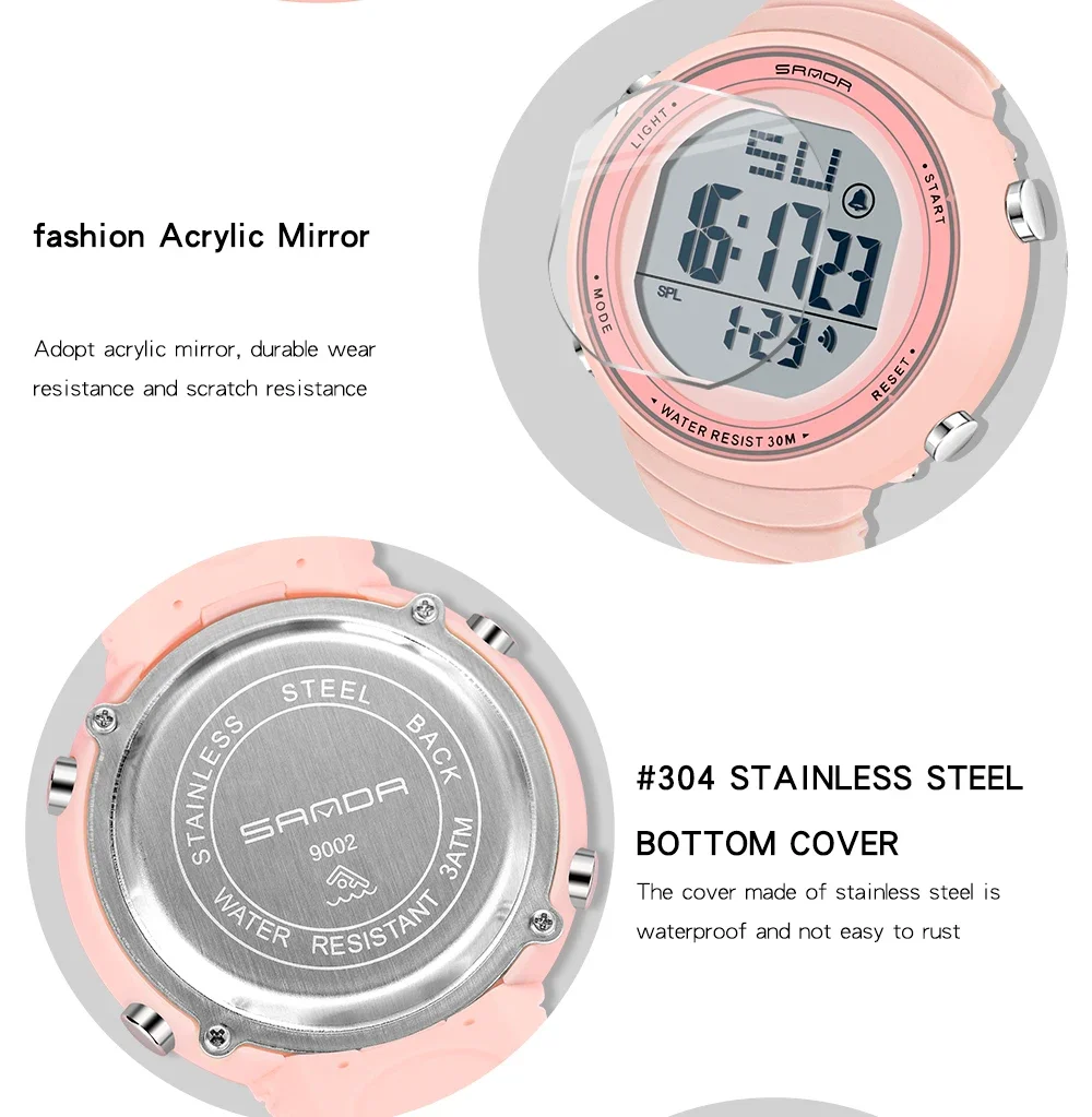 SANDA NEW Fashion Brand Sports Women Watches Fashion Casual Waterproof LED Digital Watch Female Wristwatches Women Clock 9002