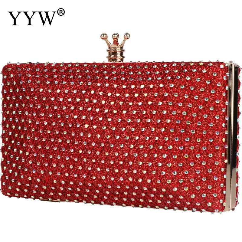 

Luxury Crystal Red Women Metal Evening Clutch Bag Fashion Lady Designer Diamond Rhinestones Handbag For Wedding Bag Party Purses