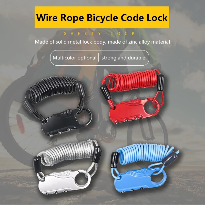 Mini Bike Lock Fold Backpack Cycling Helmet Cable Lock 3 Digit Combination Anti-theft Motorcycle