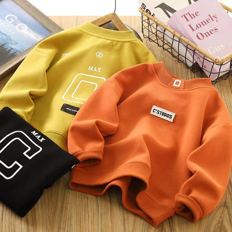 Boys Hoodies Sweatshirts Cotton Tops Outwear 2024 Orange Spring Autumn Kids Christmas Gift Teenagers Children's Clothing