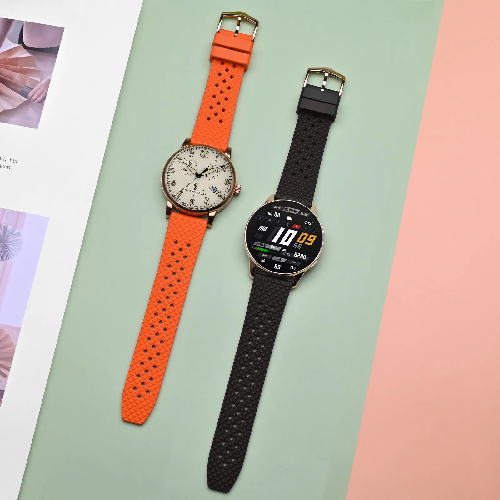 Pulseira de Relógio de Borracha 18 mm 20 mm 22 mm Anbeer Fluoro Banda à Prova Impermeável Água Liberação Rápida Substituição com Fivela Aço Inoxidável - Image 2