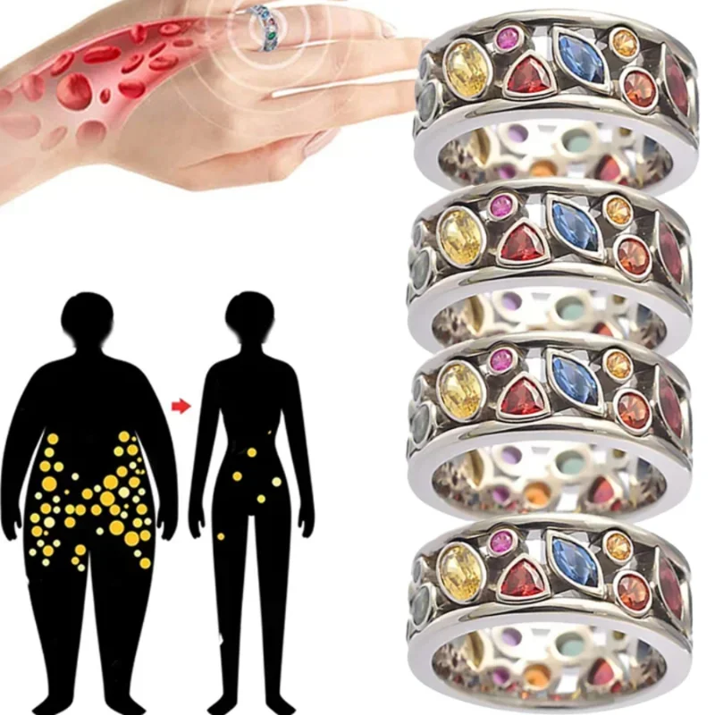 2024 Boho Magical Colorful Crystal Ionix Ring Therapy Zircon Ring for Women Men Weight Loss Drainage Magnetic Couple Jewelry 3