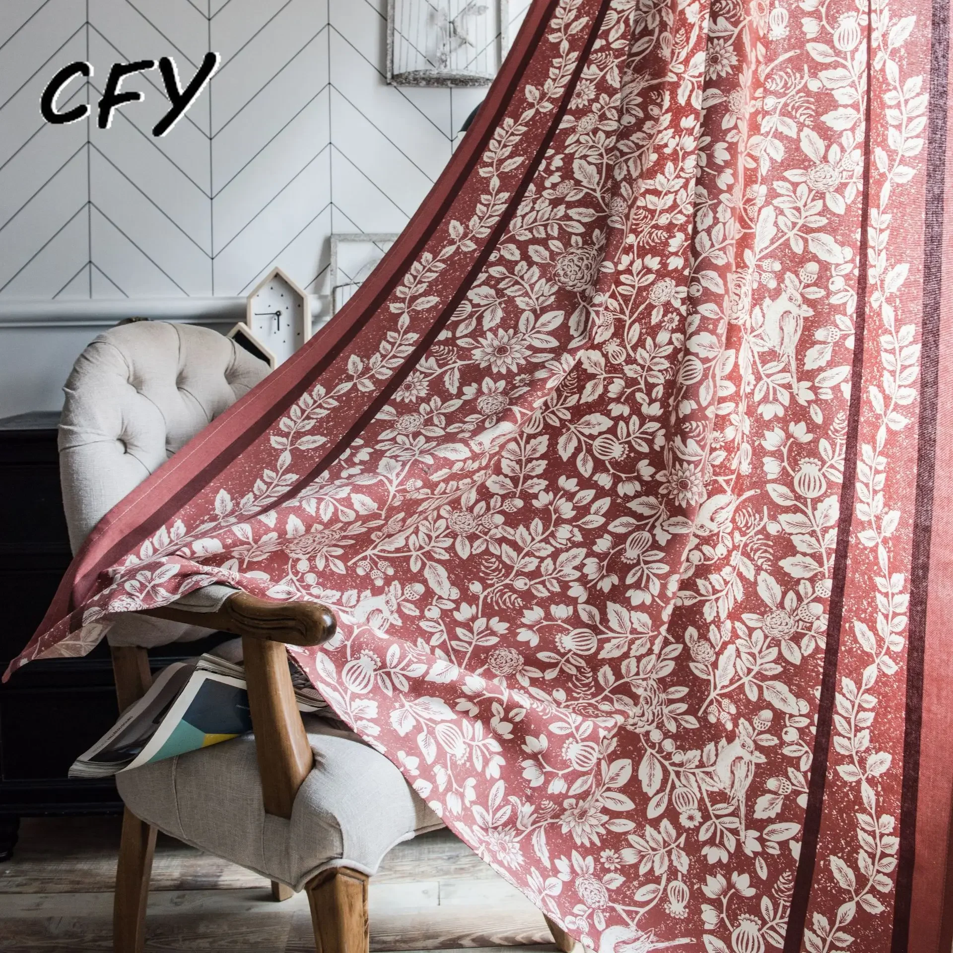 

American Rural Floral Cotton Linen Window Curtain Blackout Valance for The Luxury Living Room Curtains for Living Room