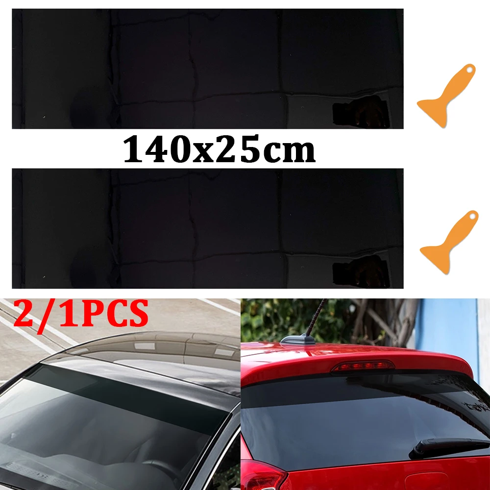 Film Teinté Pare-brise Voiture - Anti-UV 99% - 140x25 Cm - Protection Solaire Et Intimité - Transparent Noir - 9