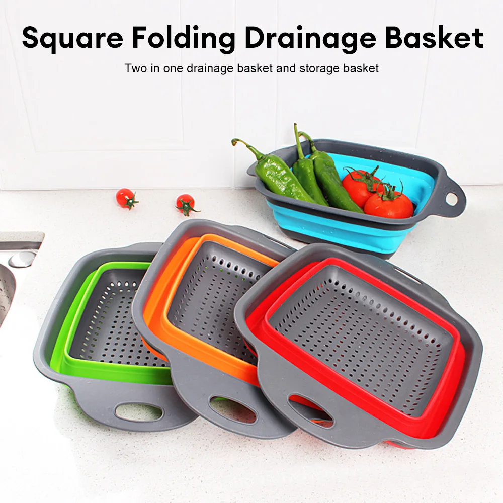 Folding Silicone Drain Basket Fruit Vegetable Washing Basket