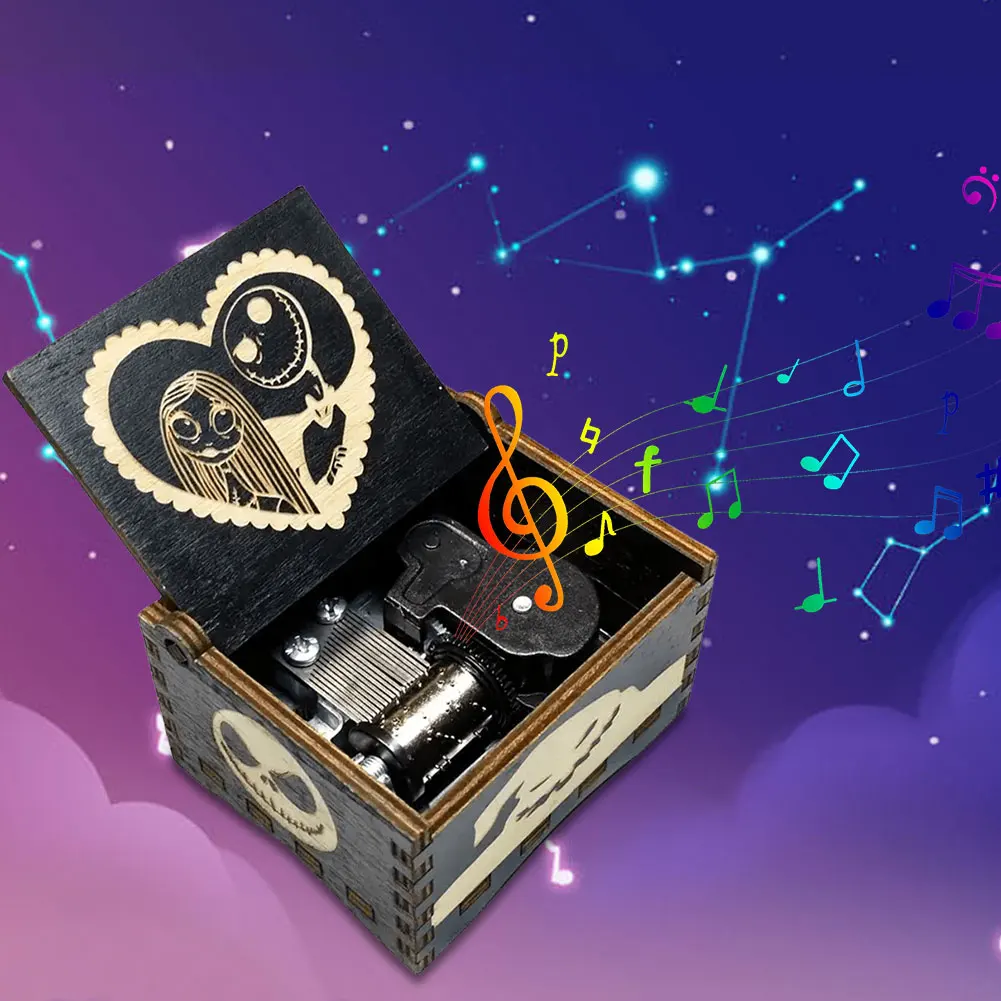 Hand Cranked Musical Box Wooden Vintage Musical Boxes Creative Engraved Music Boxes Children New Year Birthday Gift 5