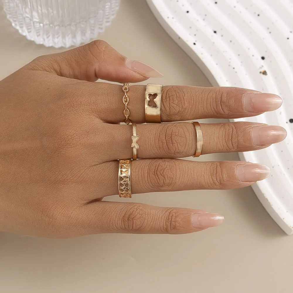 Aihua Goldfarbenes, trendiges, schlichtes Stern-Herz-Ring-Set für Damen, Kristall-Fingerring, modischer Party-Schmuck, Accessoires – Detail 10