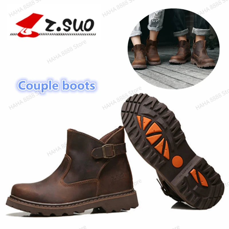 Z.SUO Men Women Waterproof Leather Motorcycle Boots Vintage 